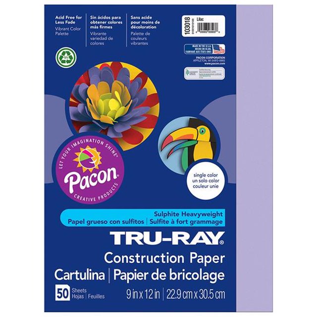 Pacon Tru Ray 9 x 12 Po. Papier de Construction, Assortiment Lilas (50 Feuilles)