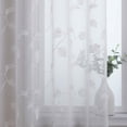 thumbnail image 5 of HA-EMORE Leaf Embroidery Sheer Window Curtains Faux Linen Textured Solid Grommet Quatrefoil Floral Farmhouse Voile Curtains for Living Room Bedroom, 2 Panels, 5 of 7