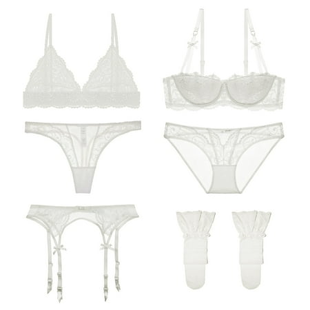 

Varsbaby Women s Bra and Panty Lingerie Set with Garter Belt Stockings 6 Pcs