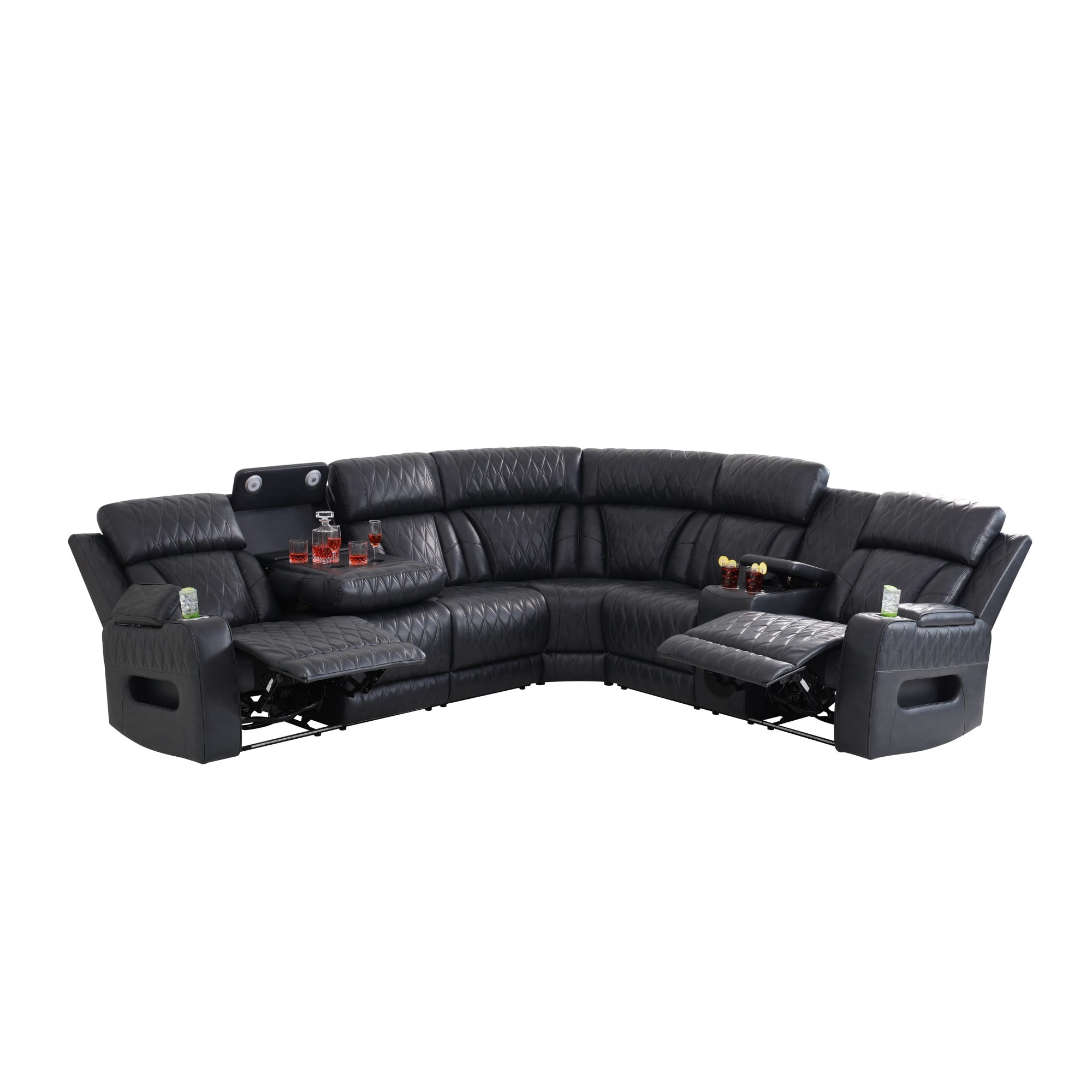 Gewnee Oversized Reclining Corner Sectional Couch, Power Recliner, Air Leather, Bluetooth Speakers, Wireless Charging, USB & Type‑C Charging, Cup Holders, Living Room Home Theater, Blackish Gray