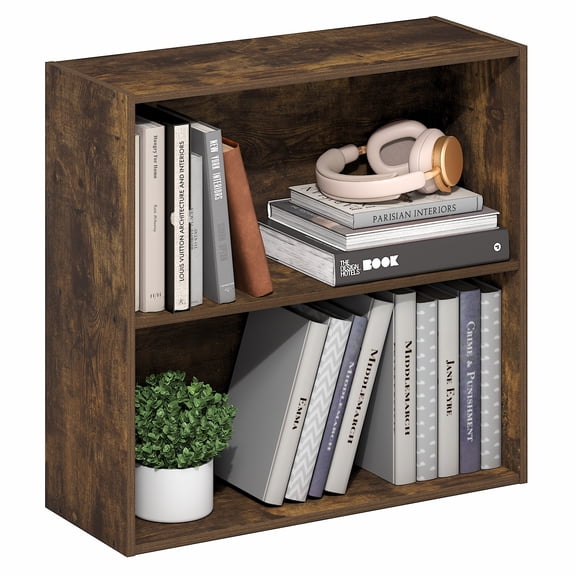 Furinno PASIR Book Shelf, 2-Tier Bookshelf, Bookcase with Open Shelves, 9.5 x 24.6 x 23.7, for Living Room, Bedroom, Home Office, Amber Pine