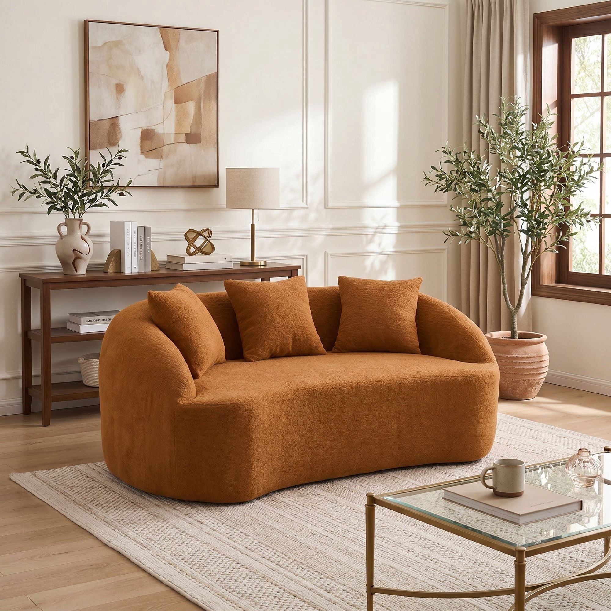 Sailvan Curved Modern Boneless 2-Seater Chenille Sofa Loveseat with 3 Pillows
