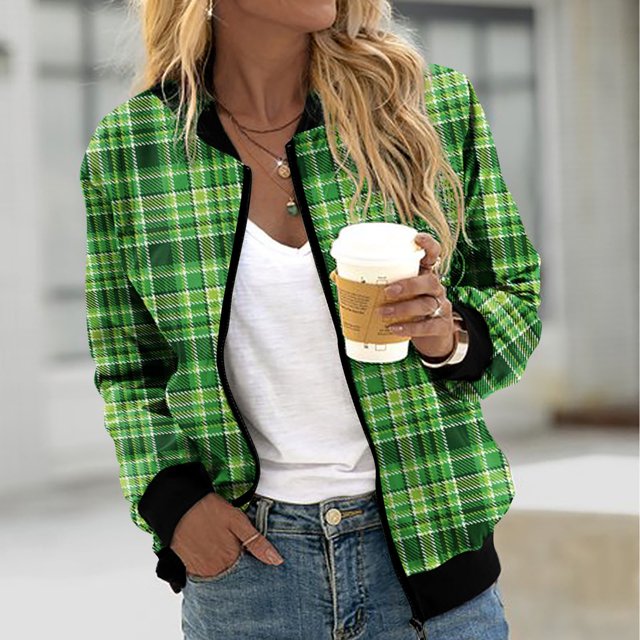 Puntoco Chaqueta Informal De Manga Larga Estampada con Cuello Alto Y Bolsillo con Cremallera para Mujer Puntoco Puntoco-1