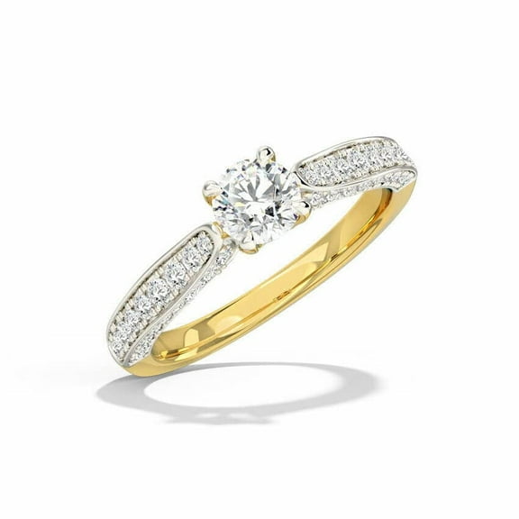 HeartsAndYou 2.4ct Round Cut Moissanite Solitaire with Round Accent Ring 18k Yellow Gold over Silver