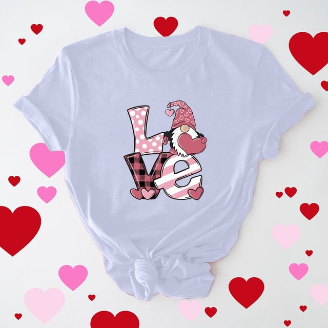 Meichang T-Shirts pour Femmes Valentines Day Shirt Manches Courtes Love Heart T-Shirts Graphiques T-Shirts de Vacances Valentines Day Tops Manches Courtes Col Rond Blouses