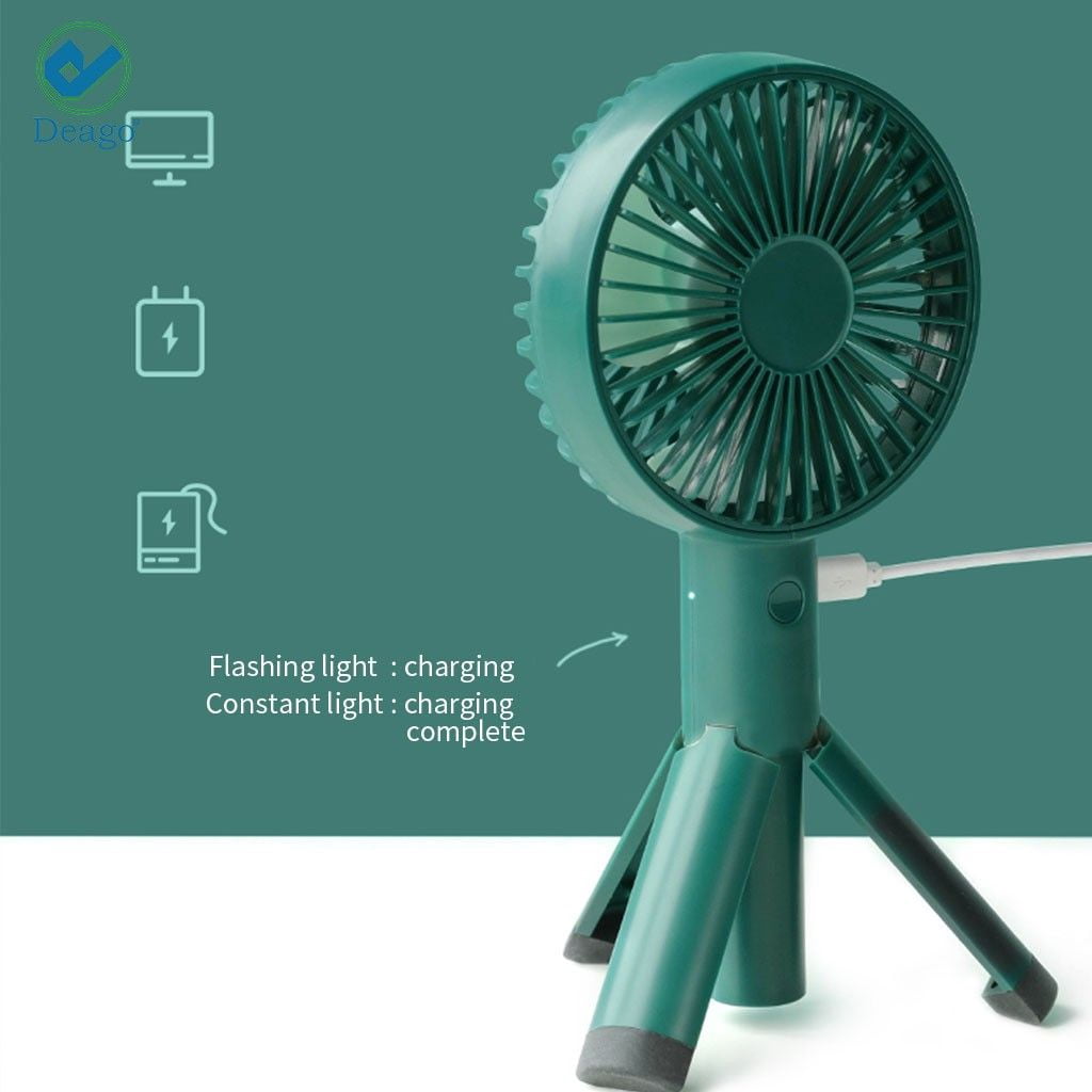 Deago Rechargeable USB Desk Cooling Fan Summer Mini Tripod Handheld Fan Foldable Bracket 3 Speeds Portable Fan for Outdoor Travel (Green)