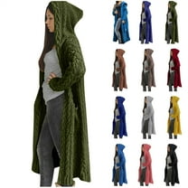 BiZtdJrK Cable Knit Cardigans for Women Loose Long Sleeve Fall Winter Hooded Sweater Coat with Pockets Going Out Outfits Army Green L Mother's Day Gifts