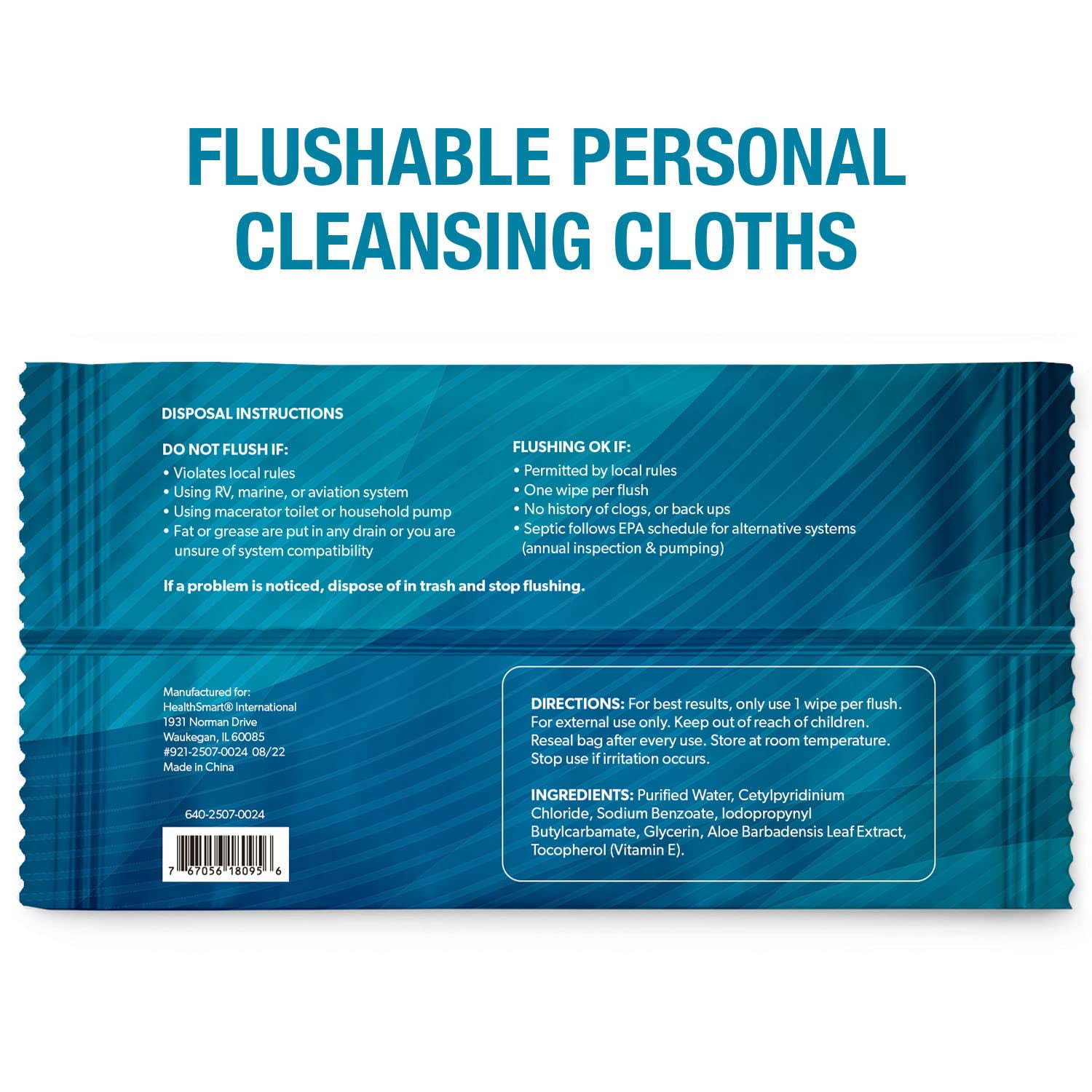 HealthSmart 180 Count Flushable Wipes, for Sensitive Skin, 3 Packs of 60
