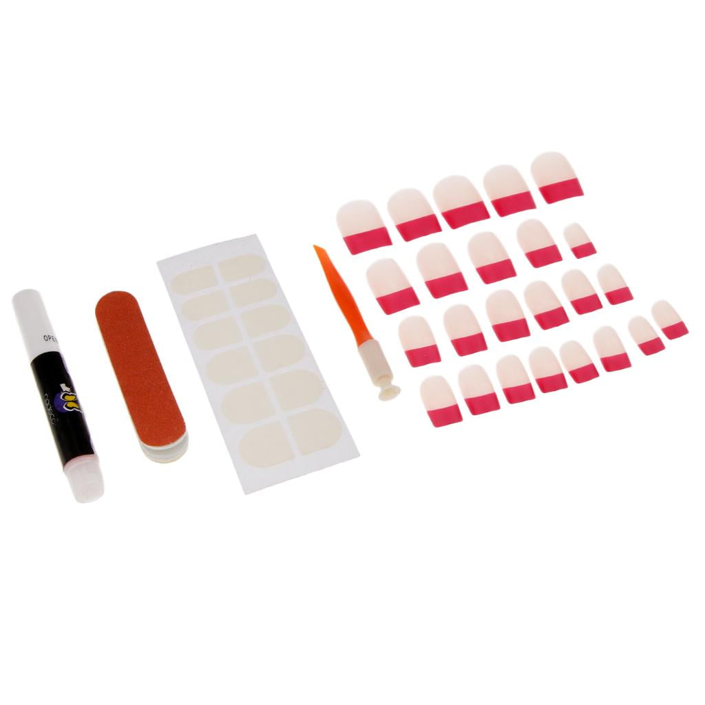 Long Full False Nails Natural Rose Red Shiny Nail Classical Design New Color  24pcs Tips Manicure Tools Set - Walmart.com