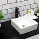 thumbnail image 2 of Kichae Fregadero cuadrado de 15 x 15 para baño, porcelana, cerámica, blanco, lavabo sobre encimera, moderno fregadero para gabinete, lavabo, hotel, lavabo artístico, lavabo para el hogar, 2 of 7