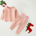 thumbnail image 4 of Odeerbi Toddler Boys Girls Long Johns Outfits Cotton Stand Collar Shoulder Buckle Two Underwear Set Children's Winter Coat High Waist Winter Pants Pink 2-3 Years, 4 of 5