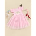 thumbnail image 2 of Bagilaanoe Toddler Baby Girl Birthday Dress Letters Embroidery Fly Sleeve A-line Princess Dresses 18M 24M 3T 4T Kid Patchwork Tulle Skirt, 2 of 8