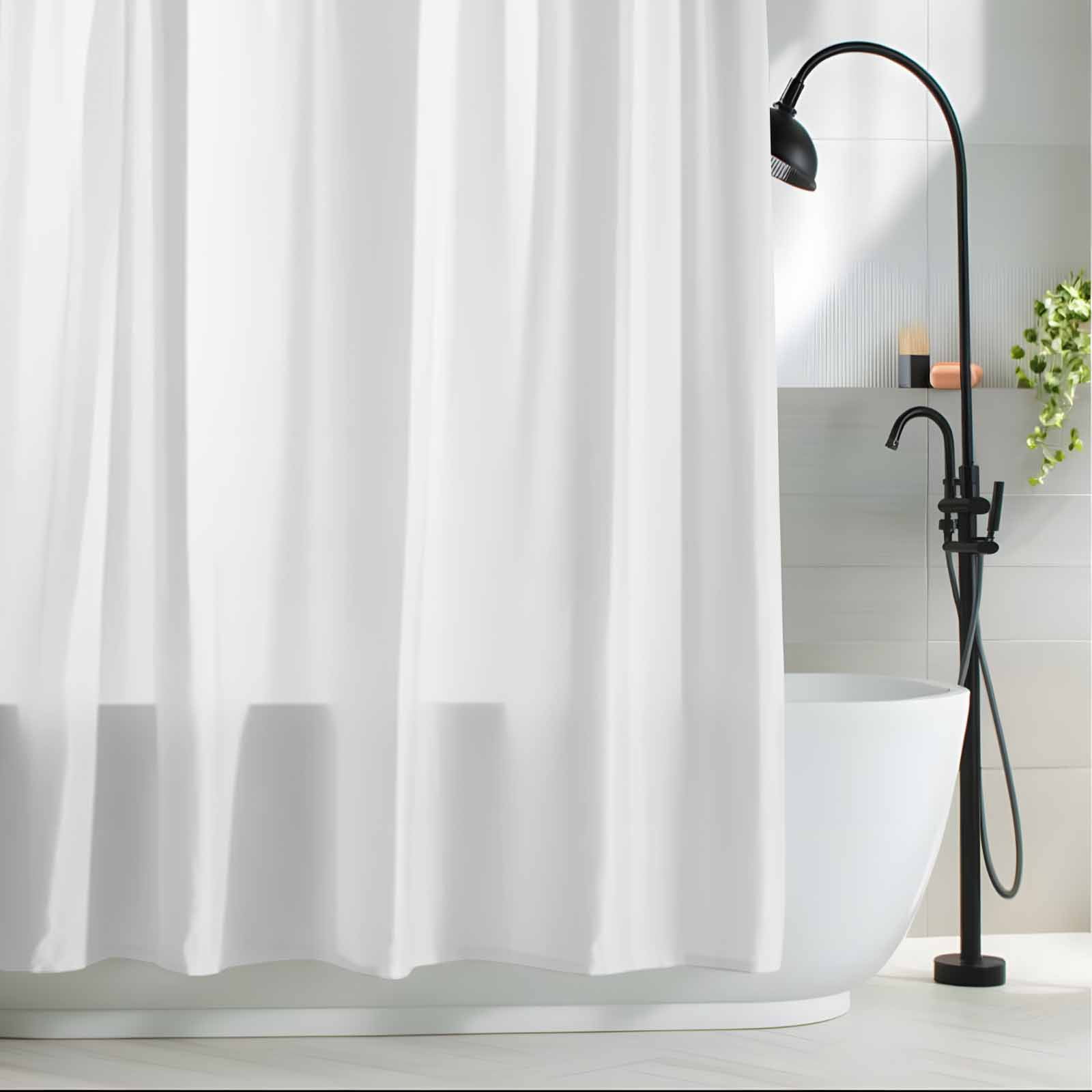 Solid Color Fabric Shower Curtain White Washable Shower Curtains for Bathroom, Waterproof Bath Curtain with Hooks Home Decor 72x72in
