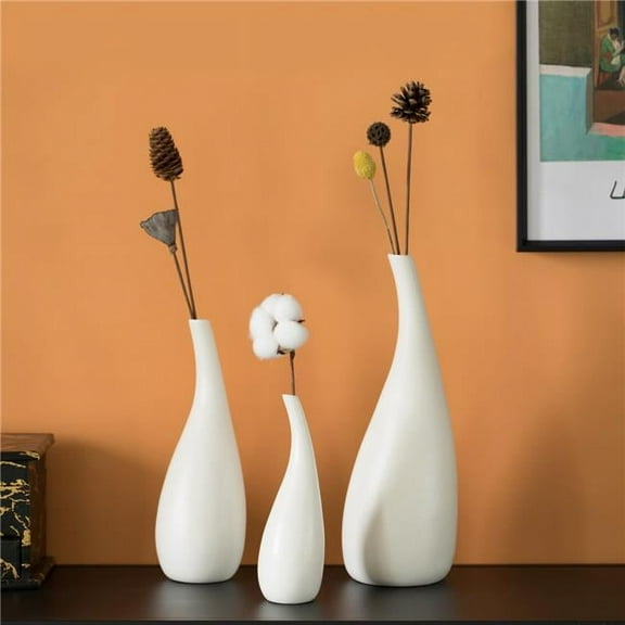 Uniquewise Set of 3 White Ceramic Water Drop Vase Modern Teardrop Shape for Home Decor - Perfect for Floating Shelves, TV Stands, Desks, Bookshelves, Side Tables, Countertops and Contemporary Spaces