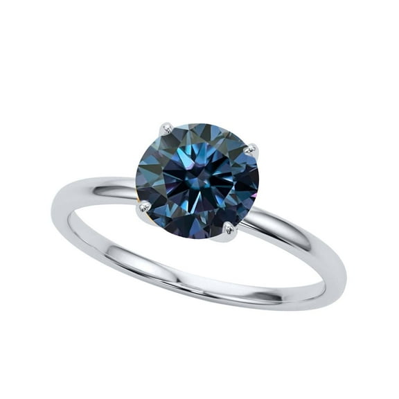 Mauli Jewels Women's 2.00 Ctw Blue Round Moissanite Solitaire Ring in 10K White, Rose, and Yellow Gold