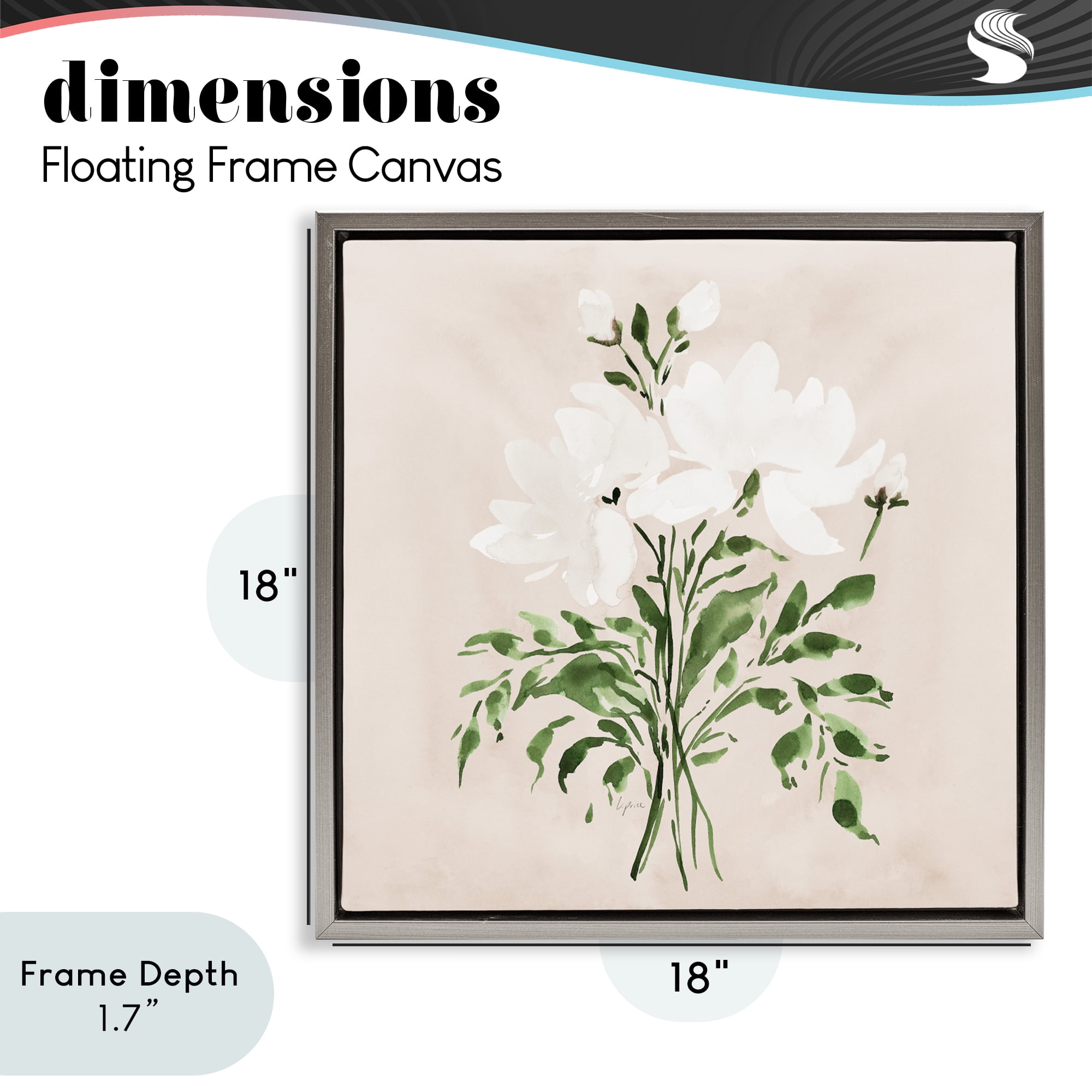 Stupell Industries White On Tan Floral Gray Framed Floater Canvas Wall Art, design by Lucille Price
