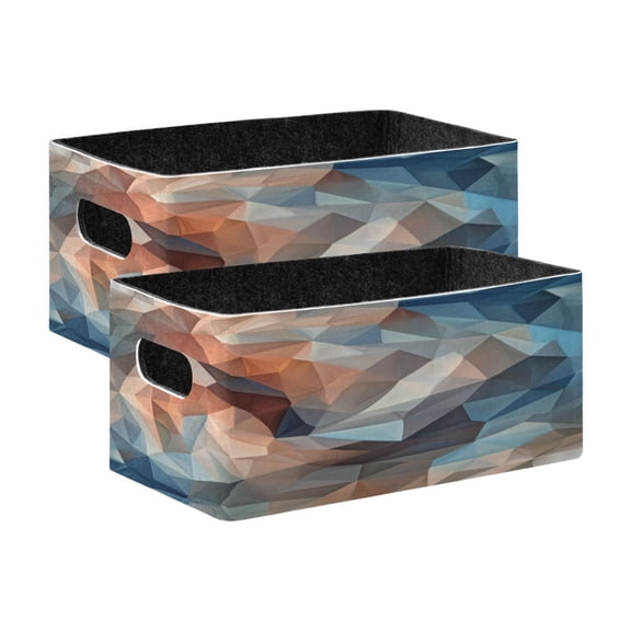 2 Pcs Foldable Felt Storage Bins Decorative Fabric Organizer Baskets Storage Boxes for Shelf & Closet Low-poly Geometric Background