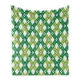 thumbnail image 1 of Floral Soft Flannel Fleece Throw Blanket, Striped Retro Flower Motif with Abstract Lines Groovy Old Fashion, Cozy Plush for Indoor and Outdoor Use, 50" x 70", Lime Green Forest Green, by Ambesonne, 1 of 6