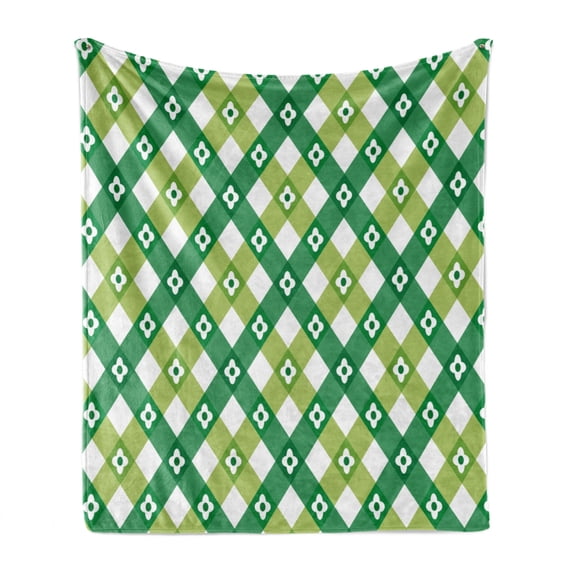 Floral Soft Flannel Fleece Throw Blanket, Striped Retro Flower Motif with Abstract Lines Groovy Old Fashion, Cozy Plush for Indoor and Outdoor Use, 50" x 70", Lime Green Forest Green, by Ambesonne