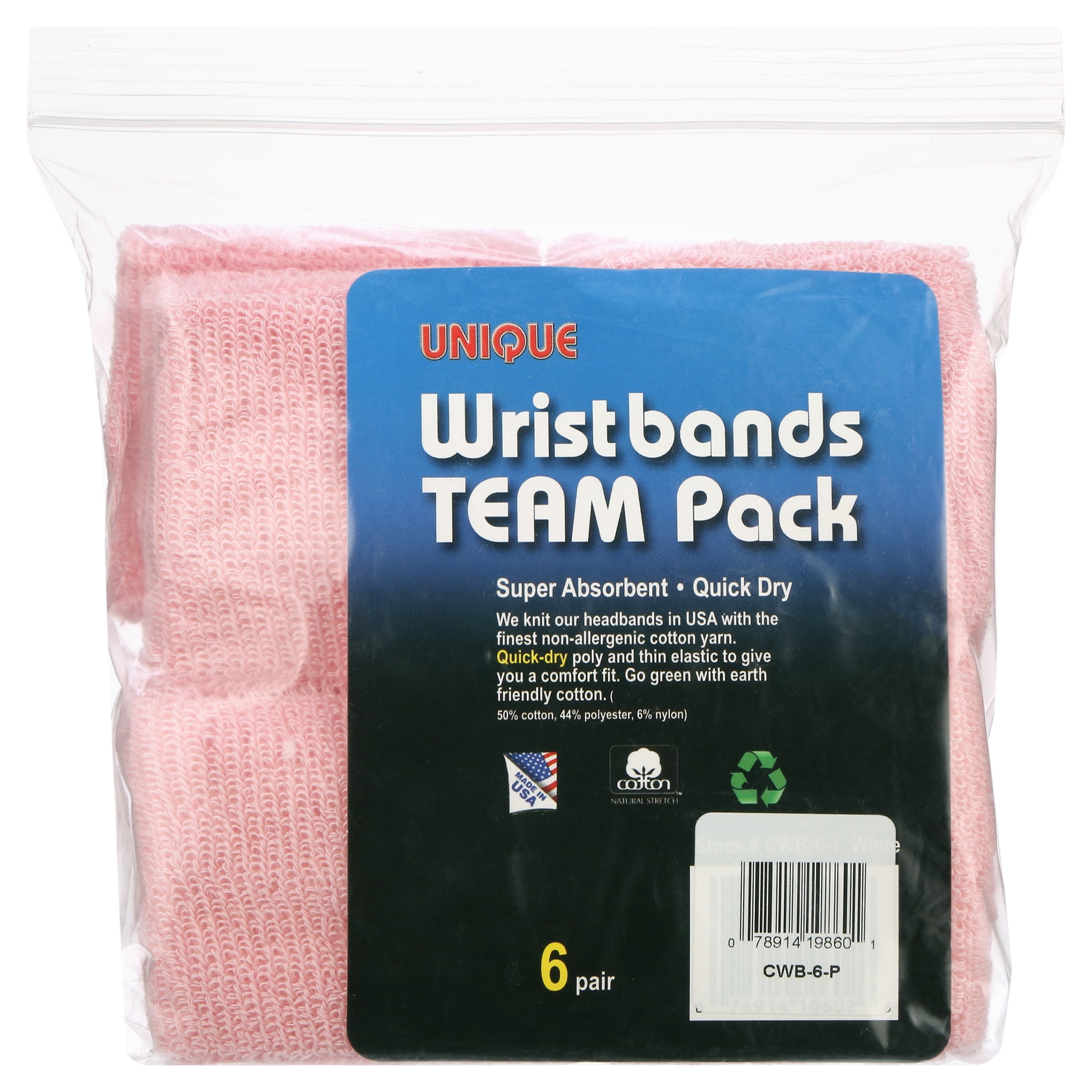 Unique Sports Athletic Performance Team Pack of 12 Wristbands (6 pair) - Pink