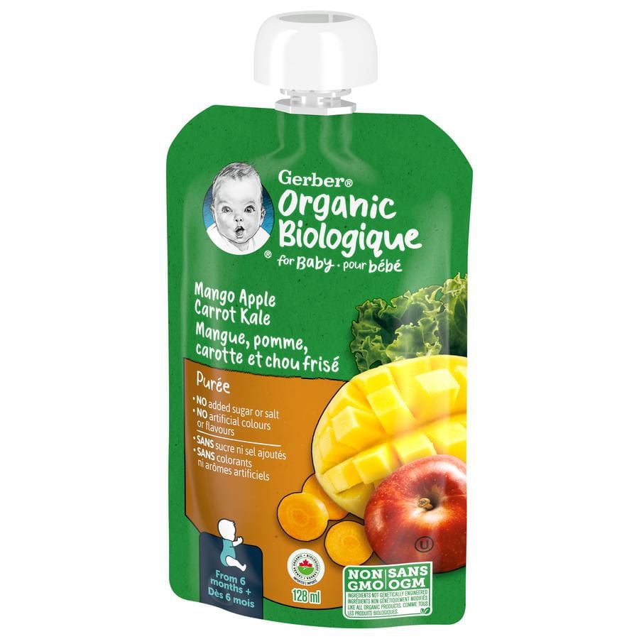 GERBER Organic Purée, Mango Apple Carrot Kale, Baby Food, 128 mL