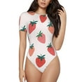 thumbnail image 2 of Uemuo Hand Drawn Strawberry Pattern Women's One Piece Short Sleeve Swimsuit Rash Guard Surfing Modest Quick-drying Swimsuit Beach Essentials-XX-Large, 2 of 9