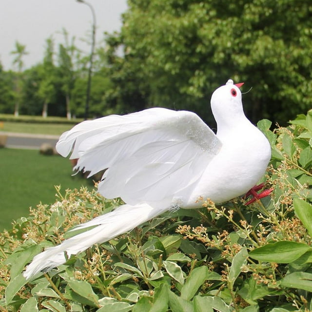 Blanca Estatuas Realistas Hermosas Artesanías Plumas Decoraciones de Paisaje para Jardín ,