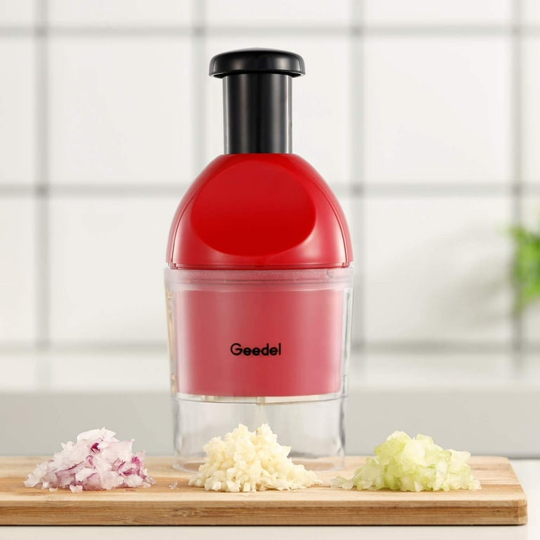 Geedel Food Chopper, Easy to Clean Manual Hand Vegetable Chopper Dicer,  Dishwasher Safe Slap Onion Chopper for Veggies Onions Garlic Nuts Salads  Red 