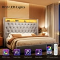 thumbnail image 4 of Merluxy LED Queen Bed Frame,Charging Station and Storage Upholstered Headboard/Velvet/Gray, 4 of 7