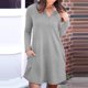 thumbnail image 3 of Vestido de manga larga casual de color sólido con bolsillo con botones y costuras con cuello en V para mujer Fridja nbo4394, 3 of 6