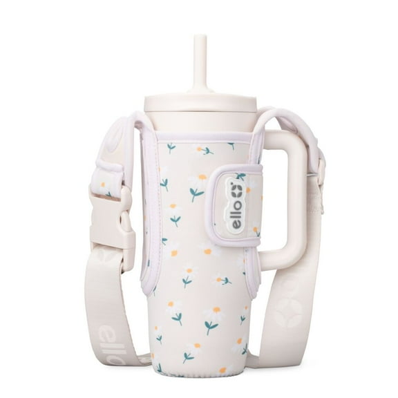 Ello 24 oz Ultra Clean Stainless Steel Tumbler with Bottle Bag Sling, Daisies