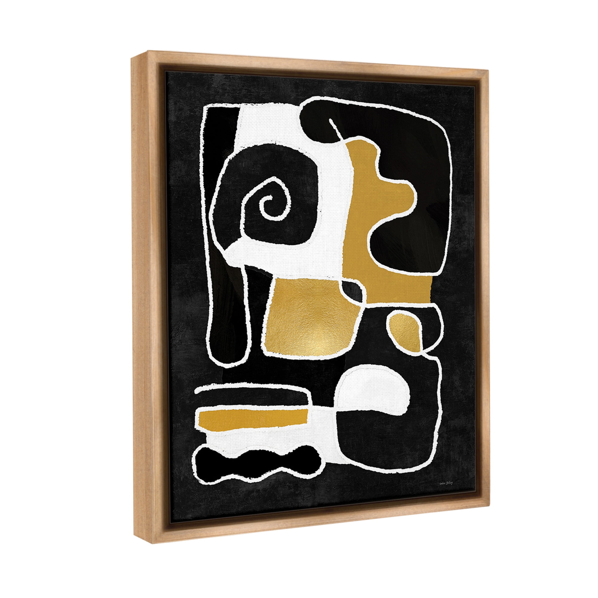 Stupell Industries Black & Glam Squiggles Abstract Painting Brown Floater Framed Canvas Art Print Wall Art, 17 x 21
