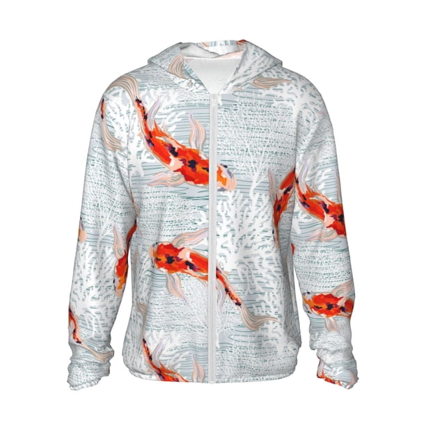 Fotbe Koi Fish Corals,Spring Summer Chaqueta con Protección Solar UPF 50+ para Hombre y Mujer, Camisa con Capucha y Bolsillos-XX-Large