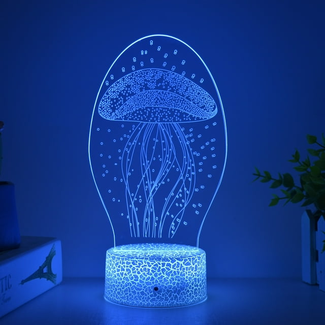 Luz nocturna LED 3D con forma de medusa que cambia de color para niños