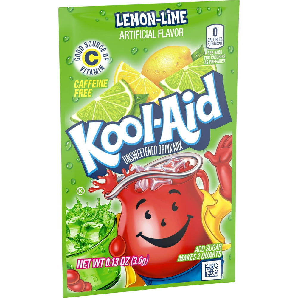 KoolAid Unsweetened Lemon Lime Powdered Drink Mix, Caffeine Free, 0.13
