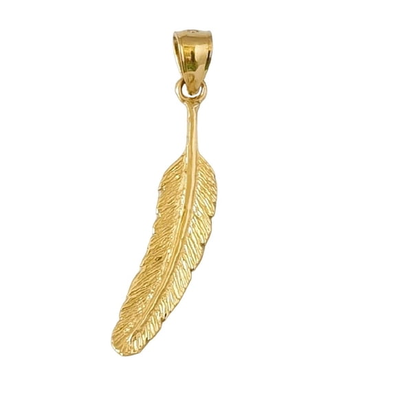 14K Yellow Gold Feather Pendant