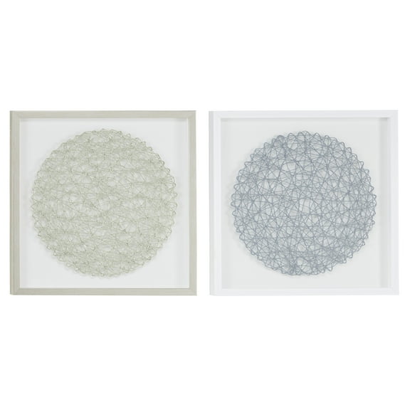 Decmode 20” Square Silver & Gray Abstract String Art Shadow Box Wall Decor, Set of 2