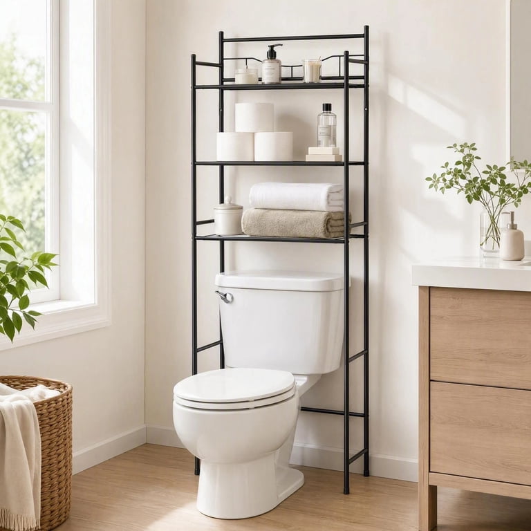 Mainstays 3-Shelf Over-the-Toilet Storage Unit, Matte Black photo 6