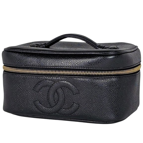 Pre-Owned Chanel CHANEL Bag/Cosmetic Pouch Coco Mark Vanity Bag Caviar Leather Black Women's