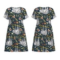 thumbnail image 3 of Bixox Robe d'Été à Manches Courtes pour Femmes Robe Ample Longueur Genou avec Poches-Mignonne Paresseux, 3 of 7
