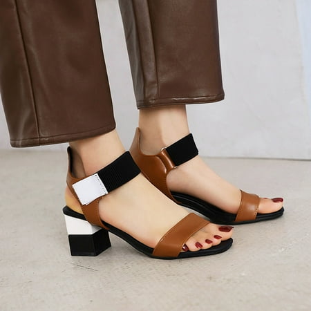 

VKEKIEO Peep Toe Wedge Sandals For Women High Heel Cone Brown