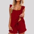 thumbnail image 2 of Zedker Pajamas for Women Set 2 Piece Ruffle Pjs Soft Tank Top and Shorts Sleepwear Set Bridal Pajama Set for Women Wine M, 2 of 8