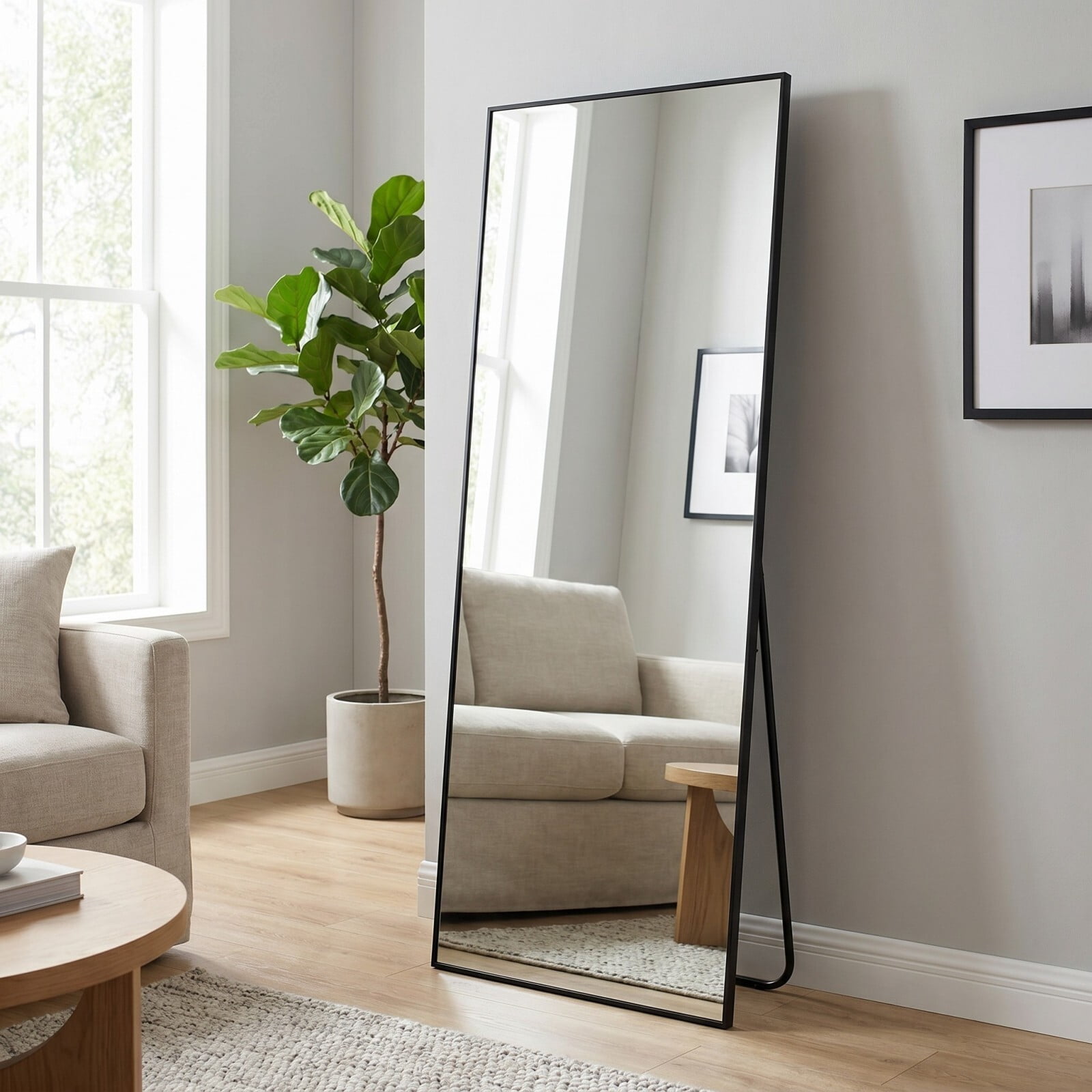 Easy4Home 64"x21" Full Length Mirror Rectangular Standing Floor Mirror, Black