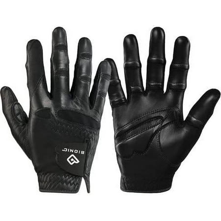 New Improved 2X Long Lasting Bionic StableGrip Men's Black Golf Glove - Patented Stable Grip Genuine Cabretta Leather, Natural Fit Designed by Orthopedic Surgeon! (Large, Worn on Left Hand)