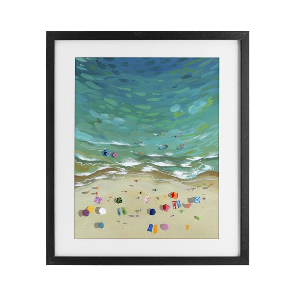Stupell Industries Coastal Aerial Beachside with Umbrellas Black Framed Print Under Glass, 13 x 16, by Brook Page