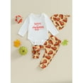 thumbnail image 2 of Bslissey Baby Girls Boys 3Pcs Thanksgiving Outfits Long Sleeve Letter Print Romper + Cake/Pumpkin Print Pants + Hat 3M 6M 12M 18M Newborn Infant Casual Cute Clothes, 2 of 8