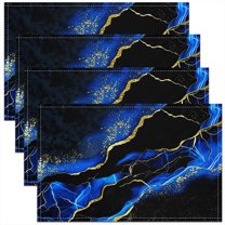 Black Gold Blue Place Mats Set of 4 for in Door Dinning, Watercolor Marble Table Place Mats for in Door Dining, Abstract Stone Pattern Table Mats for Dining Table, Stylish Kitchen Decoration