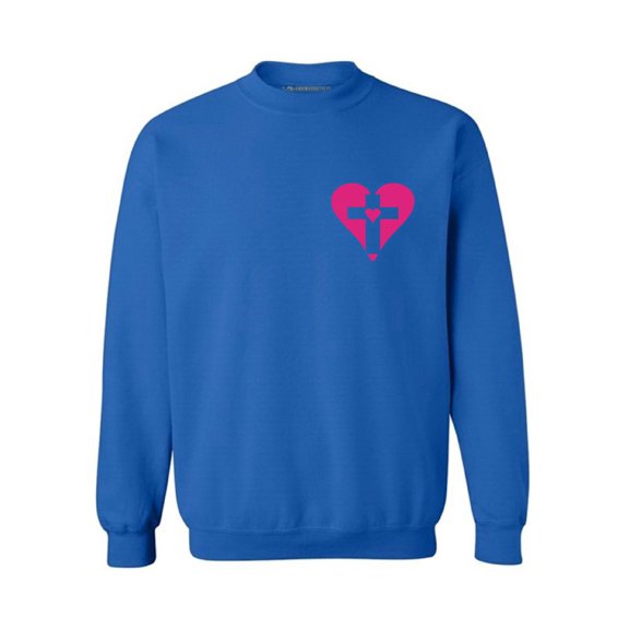 Awkward Styles Pink Heart Cross Unisex Crewnecks Christian Crewneck for Her Cross Clothes Collection Jesus Cross Crewneck for Women Jesus Sweater for Men Christian Gifts Cross Outfit for Men and Women