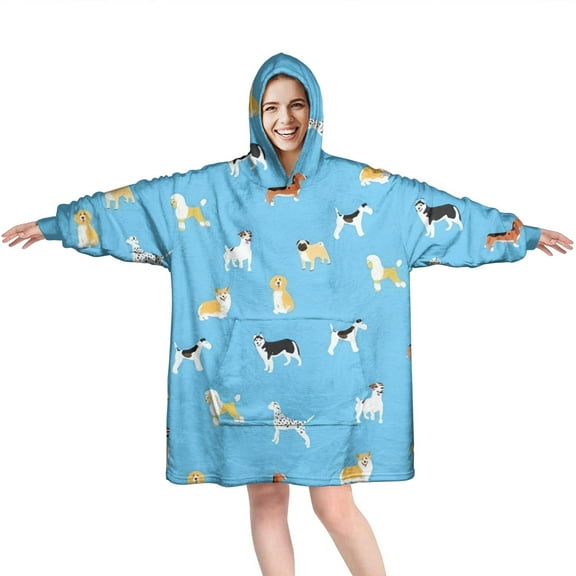 Wearable Oversized Blanket,Kirky Hasky Dalmatian Wearable Blanket Hoodie for Adults,Cozy Hooded Blankets with Super Pockets,Super Warm Fuzzy Pullover for Women & Men
