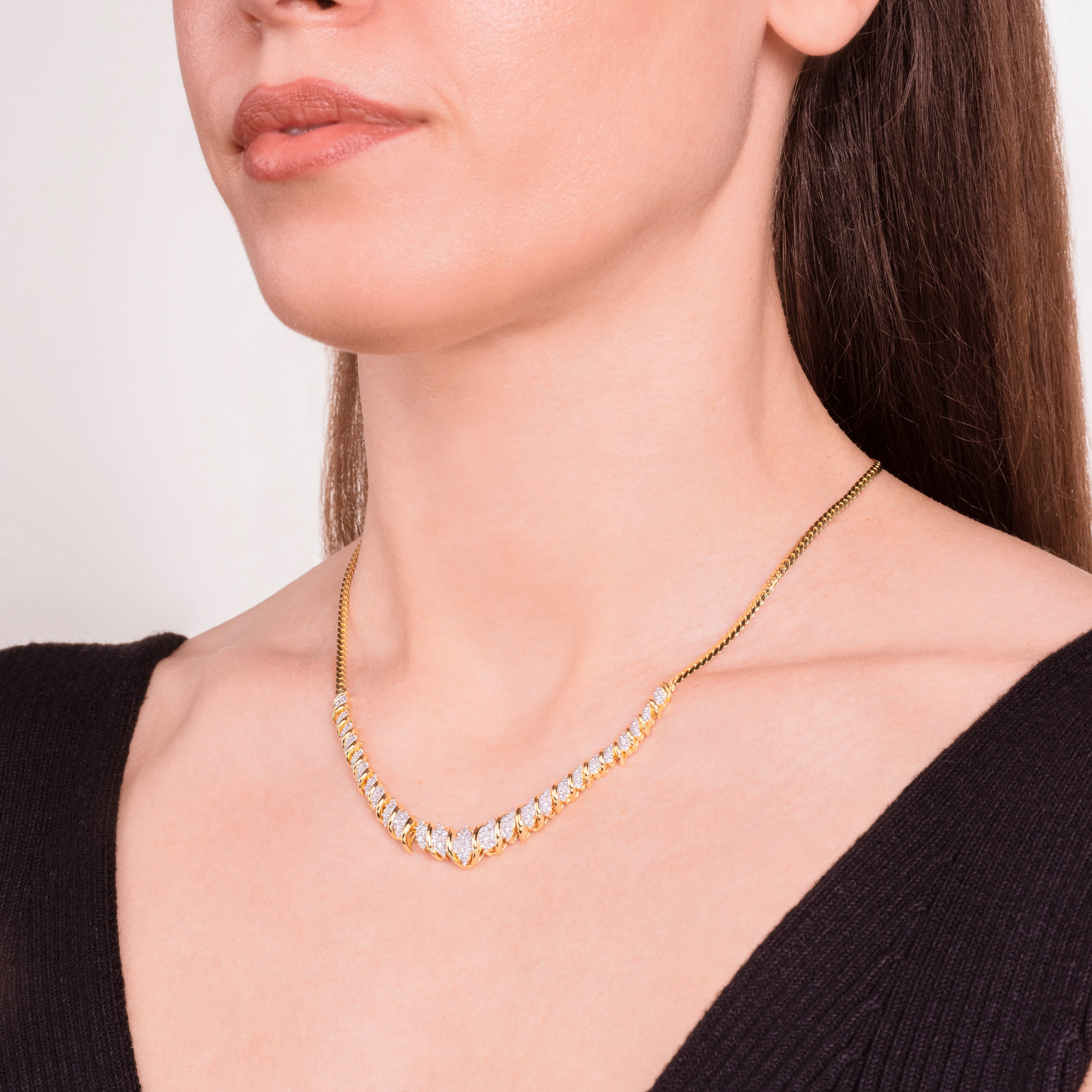 Morgan & Paige 1/10 cttw Diamond V Necklace in 18k Yellow Gold over Sterling Silver, Adult Female